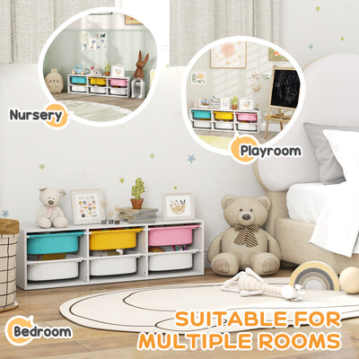 AIYAPLAY Low Height 2 Tiers Storage Organiser, Kids Toy Storage Unit with 6 Removable Bins for Bedroom, Nursery, Playroom