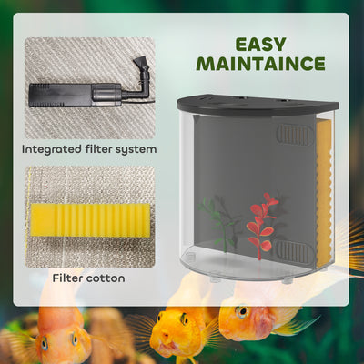 PawHut 3L Small Fish Tank with Filter System, LED Light, Small Fish Tank for Betta, Goldfish, Shrimp, Black 