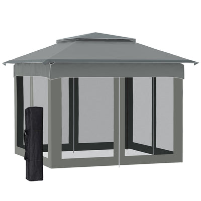 Outsunny 3 x 3(m) Pop Up Gazebo, Double-roof Garden Tent with Netting and Carry Bag, Party Event Shelter for Outdoor Patio, Dark Grey 
