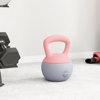 SPORTNOW 12KG Soft Kettlebell, Kettlebell with Non-Slip Handle for Home Gym, Weight Lifting, Strength Training, Pink/Grey 