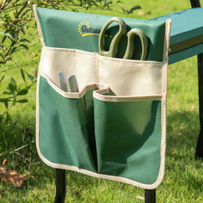 Outsunny Steel Frame Padded Garden Kneeler, with Tool Bag - Green 