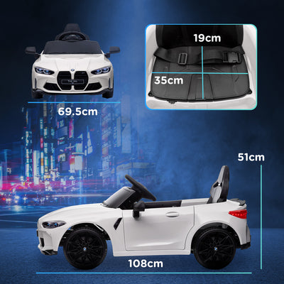 AIYAPLAY 12V BMW Licensed Kids Car, with Easy Transport, Remote Control, Suspension, Music, Horn, LED Lights, White 