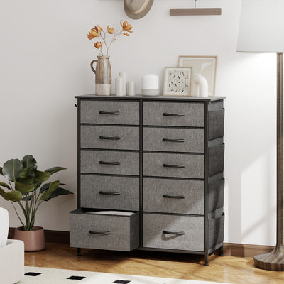 HOMCOM Chest of Ten Fabric Drawers - Charcoal Grey 