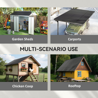Outsunny Set of 12 Corrugated Steel Roof Sheet Panels - Black 