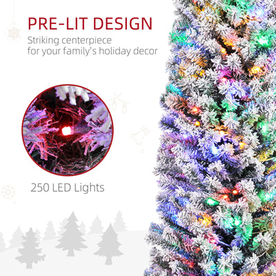 HOMCOM 7ft Snowy Artificial Christmas Tree, with Lights, Decorations and Pine Cones 