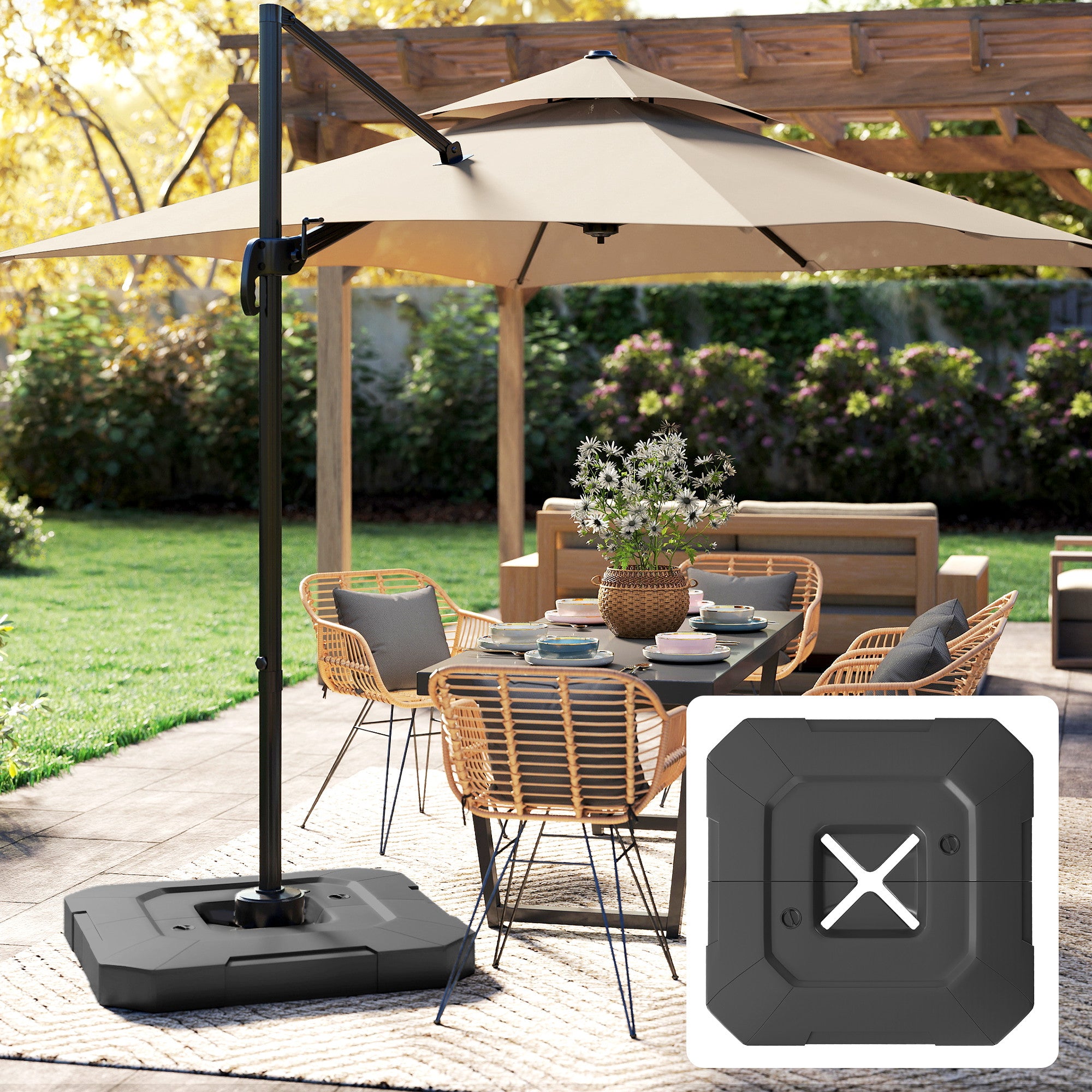 Outsunny 2PCS Umbrella Weights for Cantilever Parasols, Parasol Base Weights, 80 kg for Water or 105 kg Water and Sand Mix, Black 