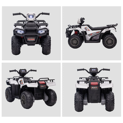 HOMCOM 12V Kids Quad Bike with Forward, Reverse Functions, Ride-On ATV w/ Music, LED, Headlights, for Ages 3-5 Years - White 