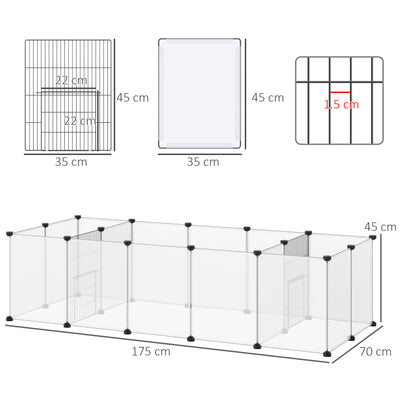 PawHut 18-Panel Small Animal Cage, Pet Playpen, for Guinea Pigs, Hedgehogs - White 