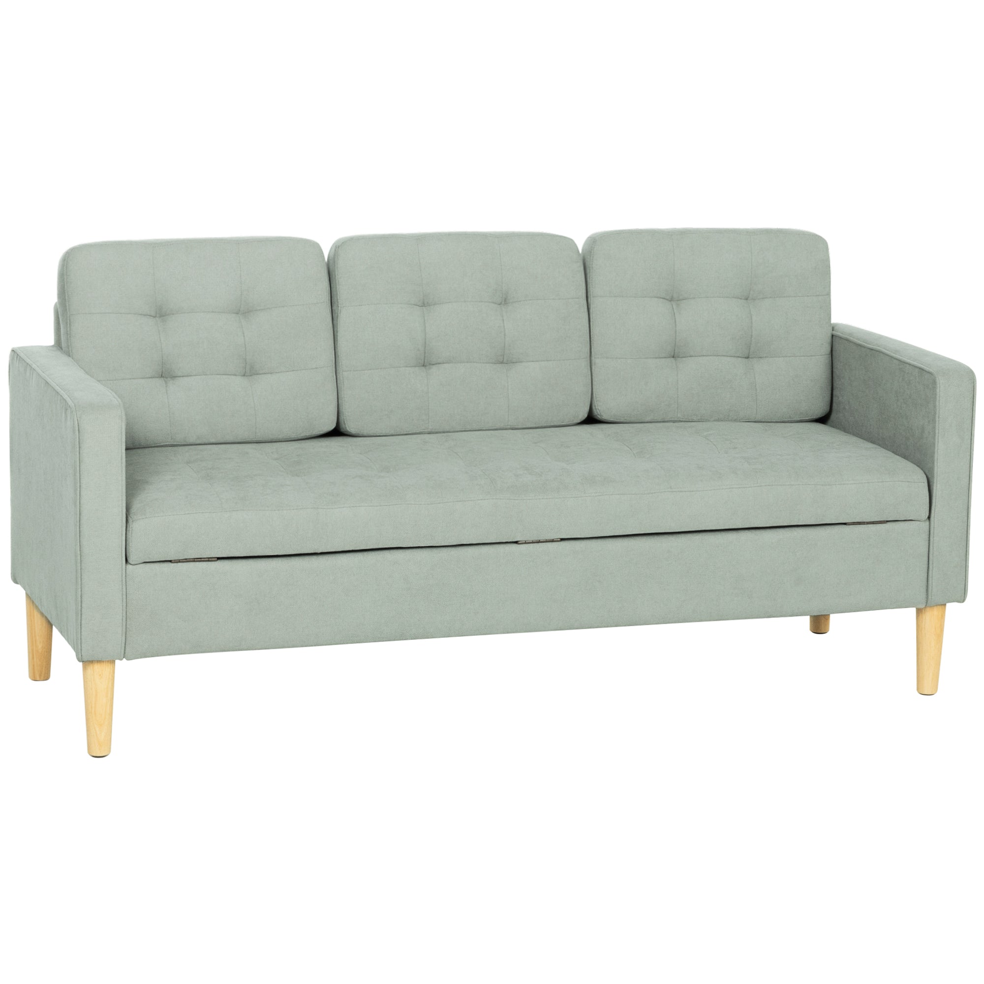 HOMCOM 3 Seater Sofa, 169cm Couch with Hidden Storage, Wood Legs, Light Grey 