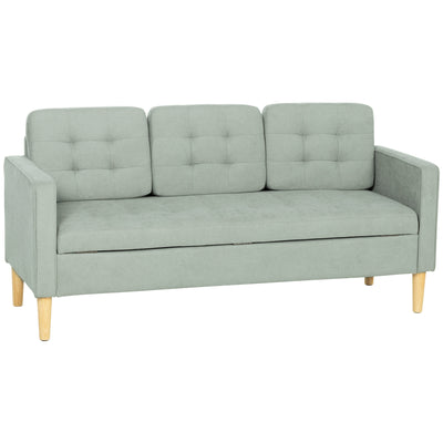 HOMCOM 3 Seater Sofa, 169cm Couch with Hidden Storage, Wood Legs, Light Grey 