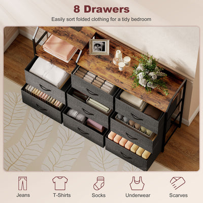 HOMCOM Chest of Eight Drawers, with Charging Station - Brown/Black 