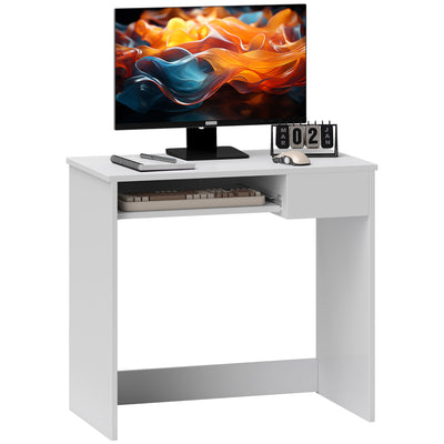HOMCOM Compact Computer Desk with Keyboard Tray, Home Office Desk with Drawer for Bedroom Study, White 