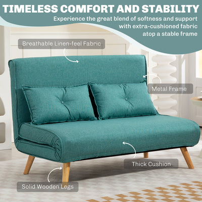 HOMCOM Two-Seater Linen-Look Sofa Bed - Green 