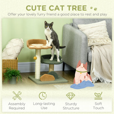PawHut 52cm Small Cat Tree for Indoor Cats, Scratching Posts with Two Beds, Toy Ball 