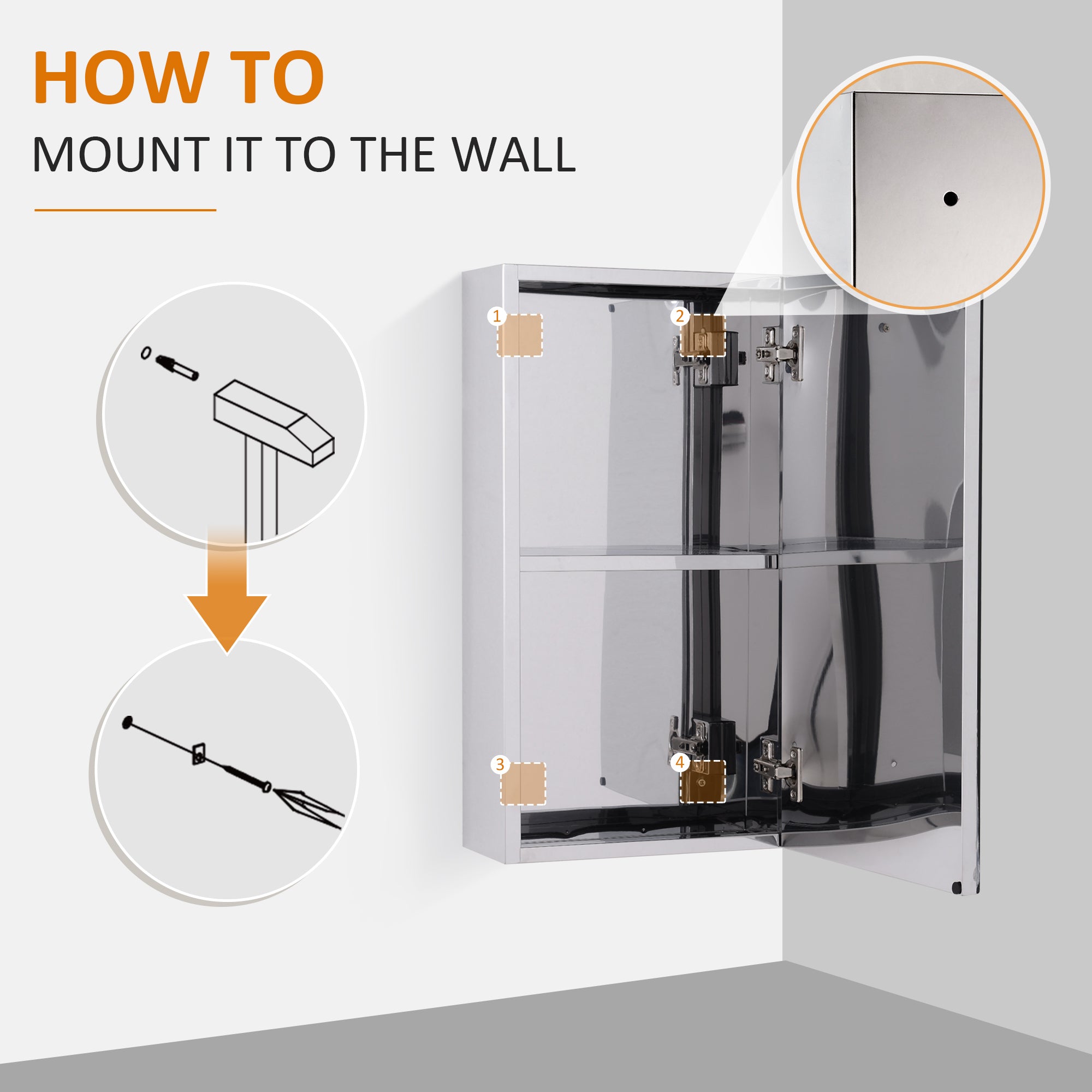 HOMCOM Stainless Steel Wall-mounted Bathroom Mirror Storage Cabinet 300mm (W) 