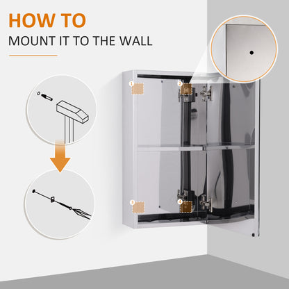HOMCOM Stainless Steel Wall-mounted Bathroom Mirror Storage Cabinet 300mm (W) 