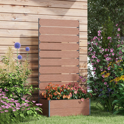 Outsunny 34 x 69.5cm Garden Planter Box, with Back Trellis, Brown 