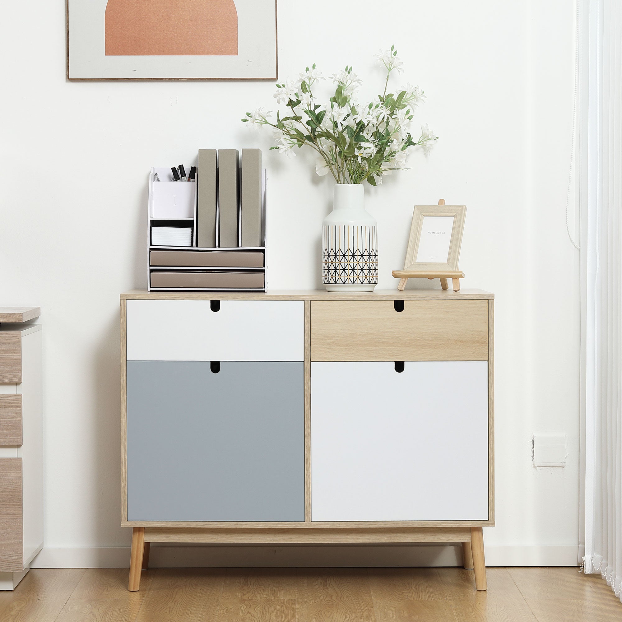 HOMCOM Sideboard, Kitchen Storage Cabinet with Drawers and Door Cupboards for Dining Room, Living Room, Entryway,100W x 40D x 79.5Hcm, Multicoloured 