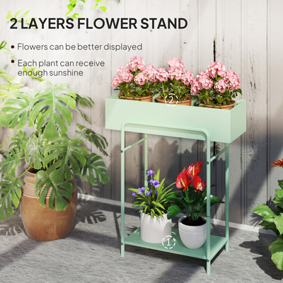 Outsunny 2 Tier Plant Stand, Metal Plant Rack Shelf with Drain Holes, Floor-standing Flower Pot Stand for Indoor Outdoor Garden Patio Balcony Living Room, Green 