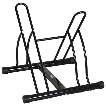 HOMCOM 2 Bike Floor Parking Stand Rack Indoor Outdoor Ground Reversible - Black 