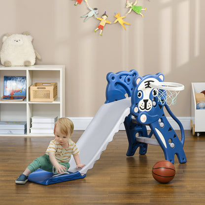 AIYAPLAY 3 in 1 Baby Slide for Indoor Use with Climber, Basketball Hoop, Basketball, for Ages 18-36 Months - Blue 