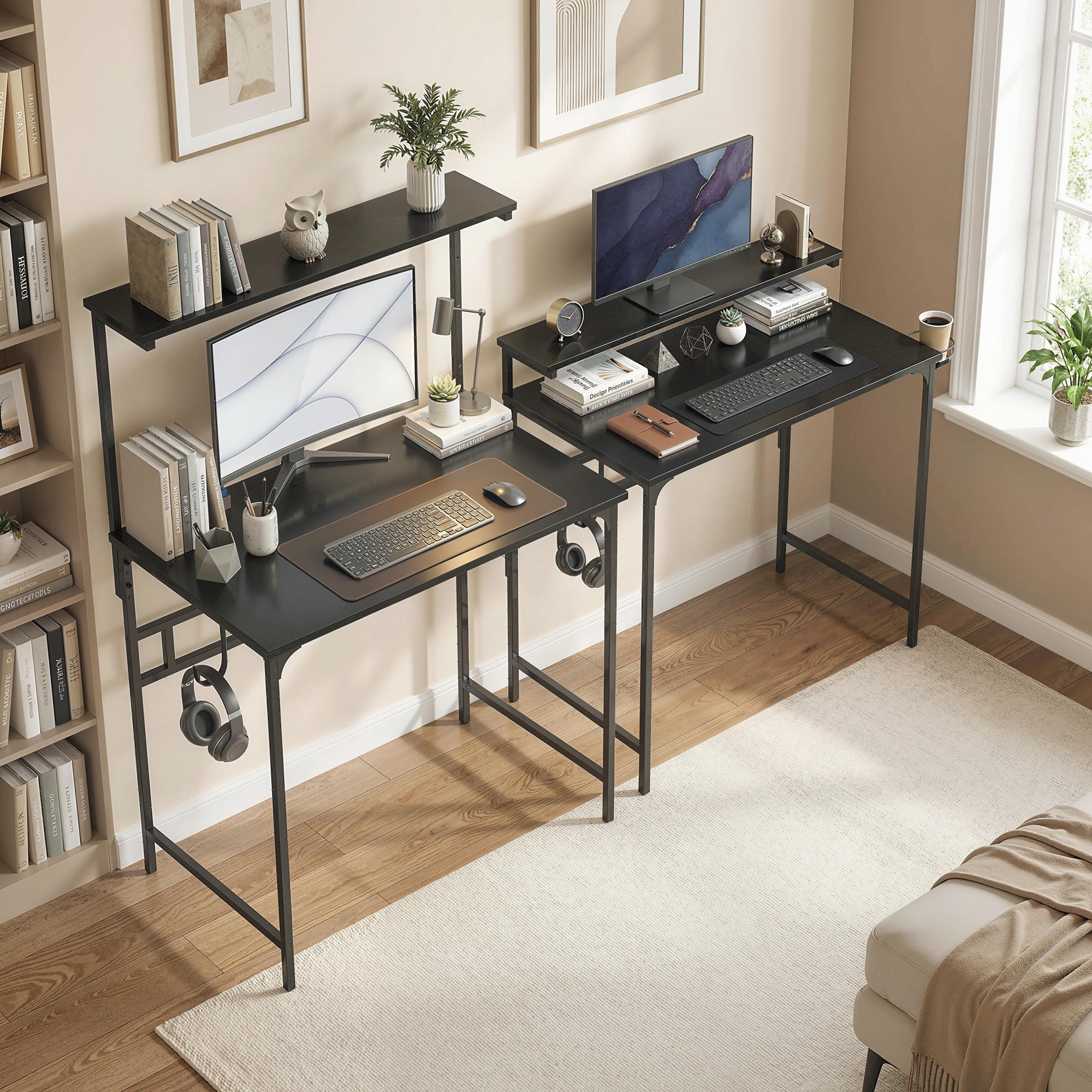 HOMCOM Computer Desk, 80cm Home Office Study Table with Hutch Shelf, Cup Holder, Headphone Hook, Black 