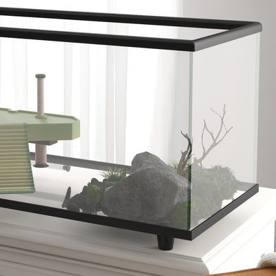 PawHut 50L Glass Turtle Tank Aquarium with Basking Platform, Easy Drainage, Strip Patch Thermometer 