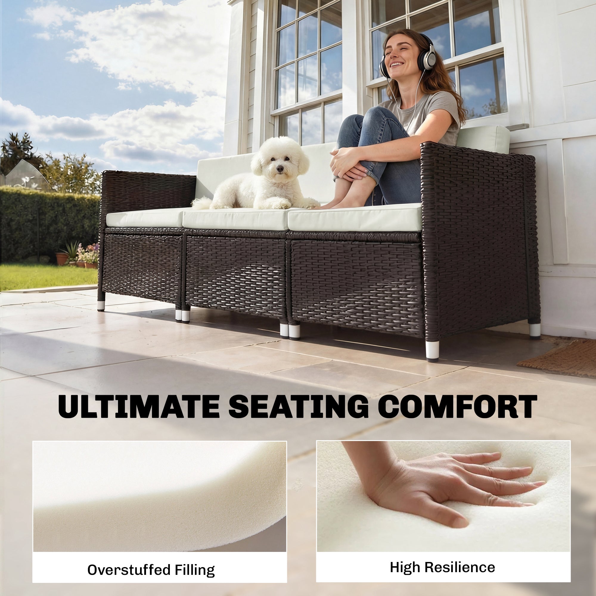 Outsunny 7-Piece Patio Furniture Cushions, Outdoor Loveseat Cushion with Removable Covers for Rattan Furniture, 60x60 cm, Cream 