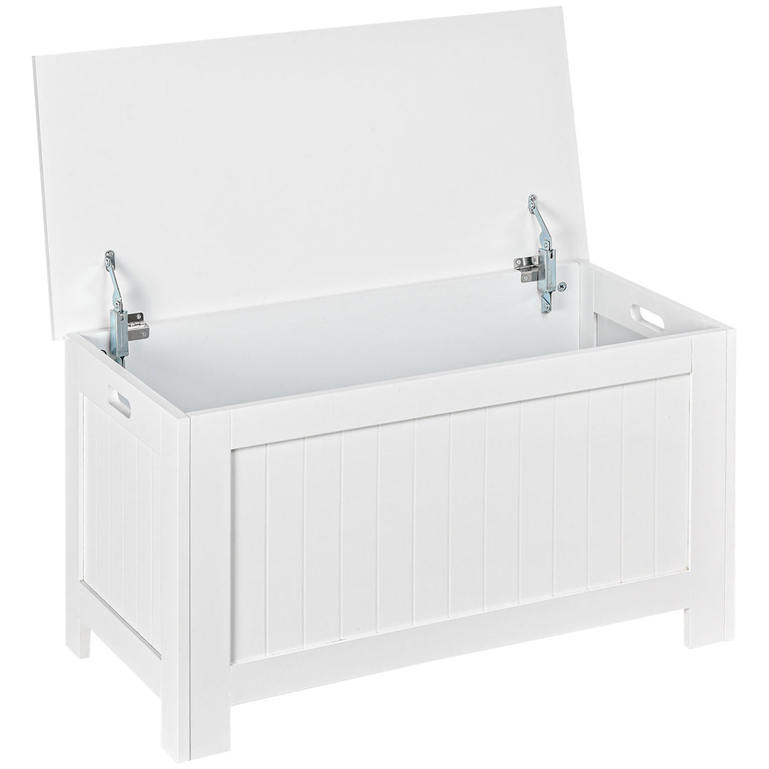 HOMCOM Lift Top Storage Chest Toy Box Organizer with Lid and Safety Hinges for Bedroom Entryway Living Room - White 