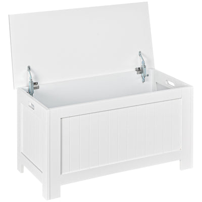HOMCOM Lift Top Storage Chest Toy Box Organizer with Lid and Safety Hinges for Bedroom Entryway Living Room - White 