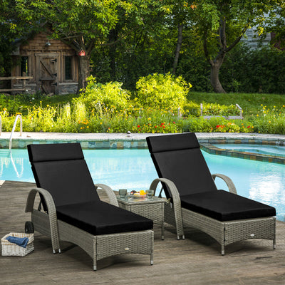 Outsunny Set of 2 Sun Lounger Cushions, Replacement Cushions for Rattan Furniture with Ties, 196 x 55 cm, Black 