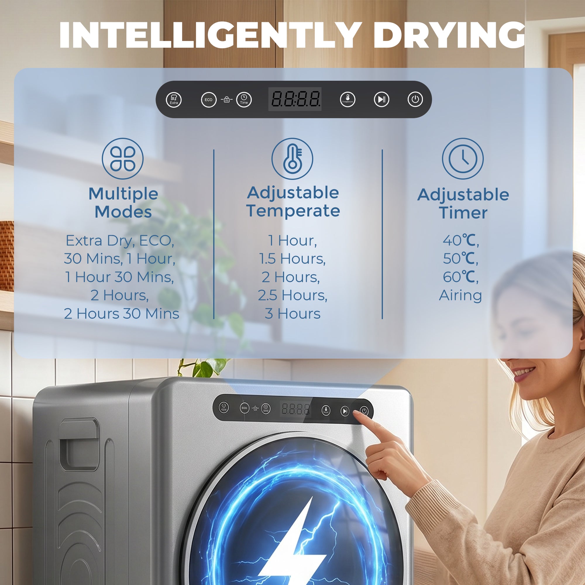 HOMCOM 5 kg Compact 40-60℃ Tumble Dryer - Silver Tone