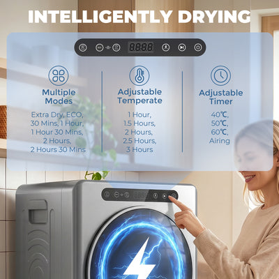 HOMCOM 5 kg Compact 40-60℃ Tumble Dryer - Silver Tone