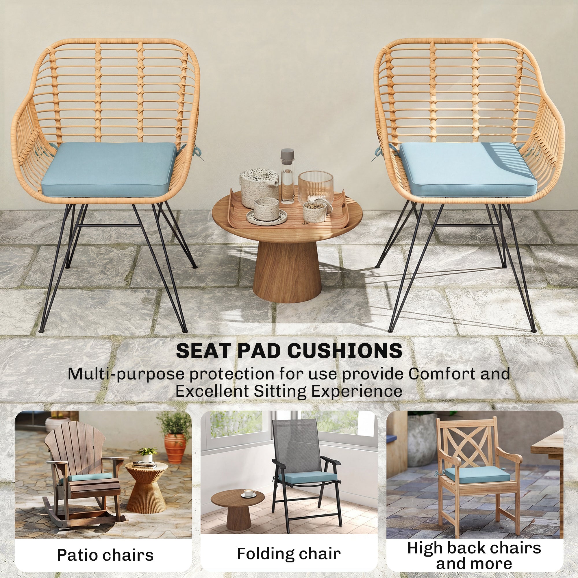 Outsunny Set of 6 Chair Cushion Seat Pads Dining Chair w/ Straps, Indoor Outdoor Removable Tie On Garden Patio, Light Grey 