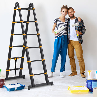 HOMCOM 3.8m Duo Aluminium Ladder w/ Tool Holder - Yellow 