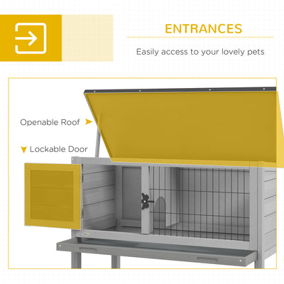 PawHut Wooden Guinea Pig Hutch, Small Animal Cage with Slide-out Tray, Openable Asphalt Roof, 84 x 43 x 70cm, Grey 