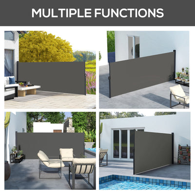 Outsunny Retractable Side Awning, Outdoor Privacy Screen for Garden, Hot Tub, Balcony, Terrace, Pool, 400 x 160cm, Dark Grey 