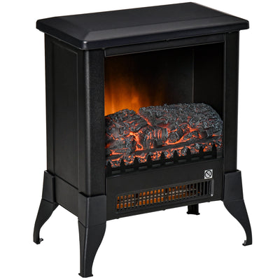 HOMCOM Electric Fireplace Stove, Free standing Fireplace Heater with Realistic Flame Effect, Adjustable Temperature and Overheat Protection, Black 