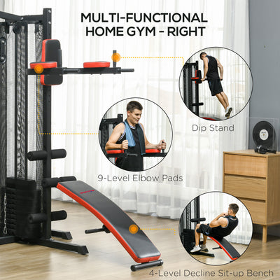 SPORTNOW Multi Gym Workout Station, Weight Machine with 65kg Weight Stack, Sit Up Bench, Push Up Stand, Dip Station 