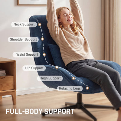 HOMCOM Accent Chair, Chenille Upholstered Swivel Armchair with Lumbar Pillow, High Back, Deep Seat and Metal Legs, Dark Blue 