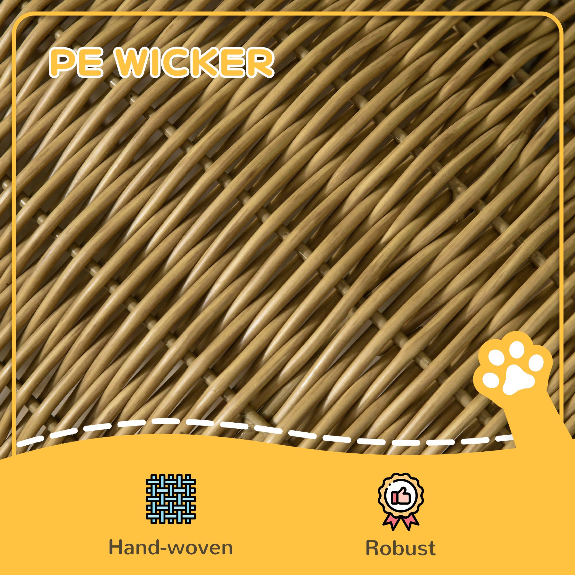 PawHut Elevated Design Wicker Cat House with Washable Cushion, Light Brown 