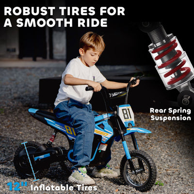AIYAPLAY Kids Electric Motorbike, 24V Ride On Motorcycle with 3 Speeds and Rear Suspension, Dirt Bike for 8-12 Years Old, Blue 