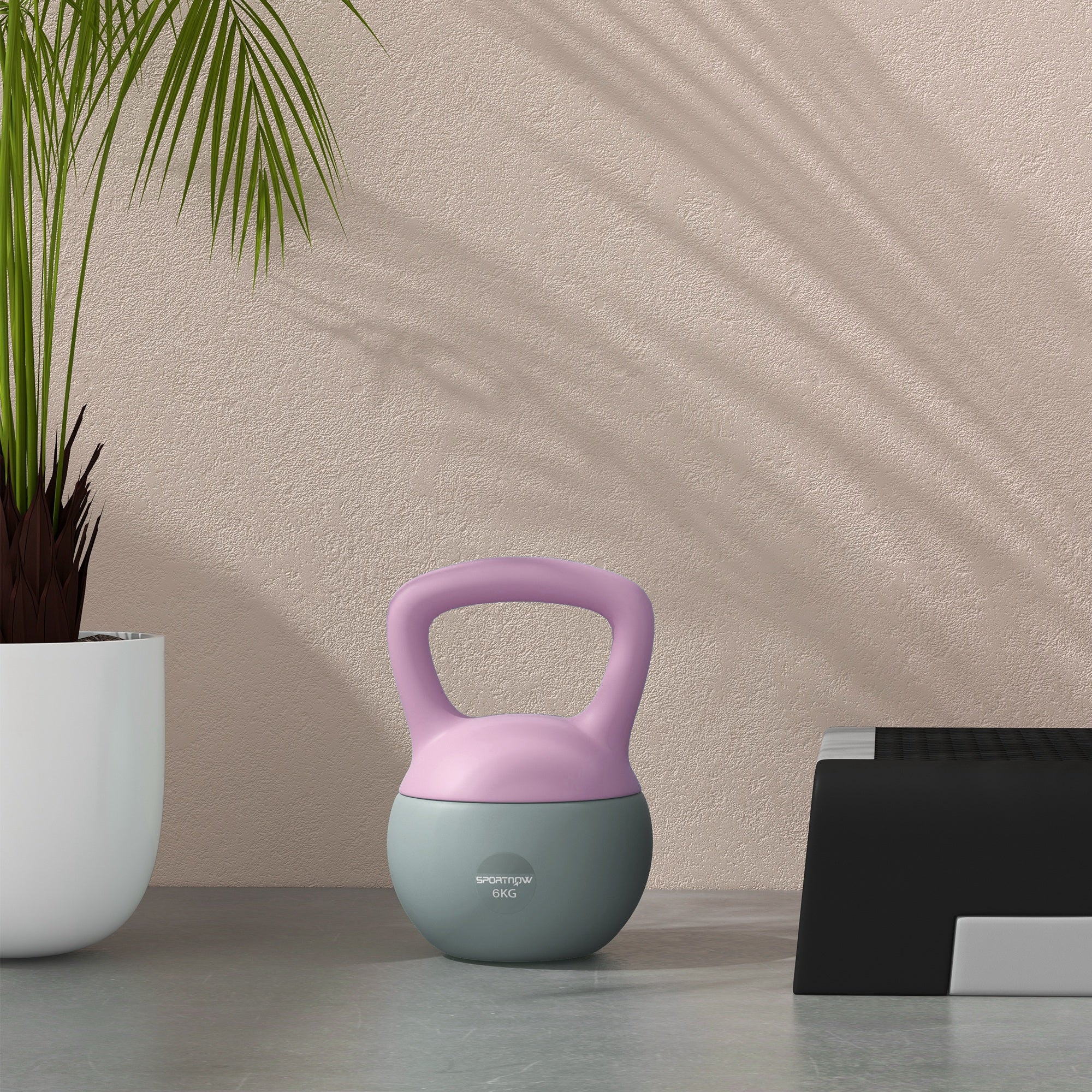 SPORTNOW Soft Kettlebell, 6kg Kettle Bell with Non-Slip Handle for Home Gym Weight Lifting and Strength Training, Purple and Grey 