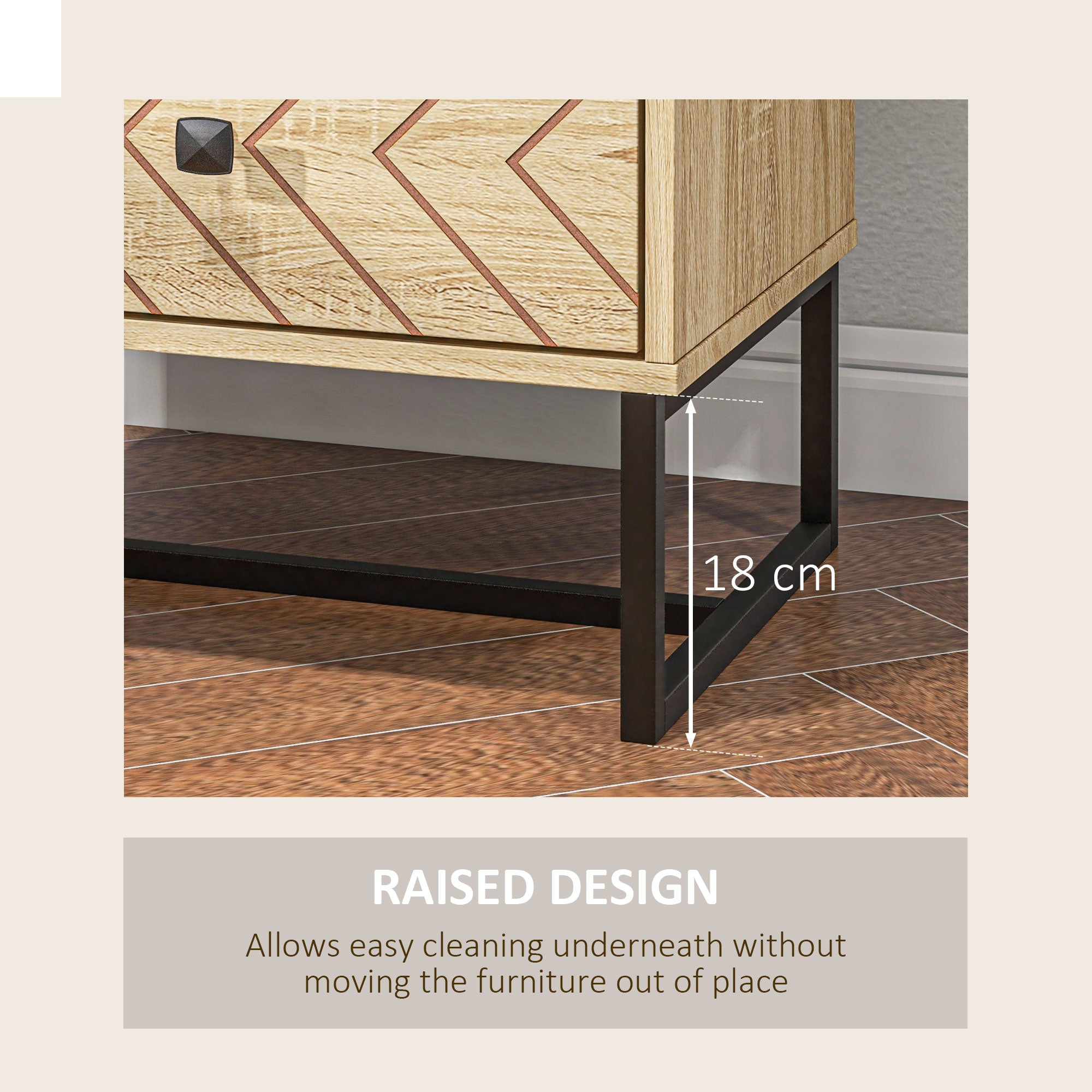 HOMCOM Bedside Table Nightstand Two-Drawer Bedroom Storage Unit Zig Zag Design with Black Metal Handles, Natural 