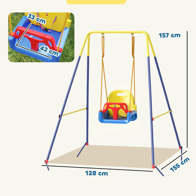 AIYAPLAY 3 in 1 Toddler Swing Set, Folding Child Swing Set with Seat Belt, Adjustable Seat for Outdoor Indoor, Blue 