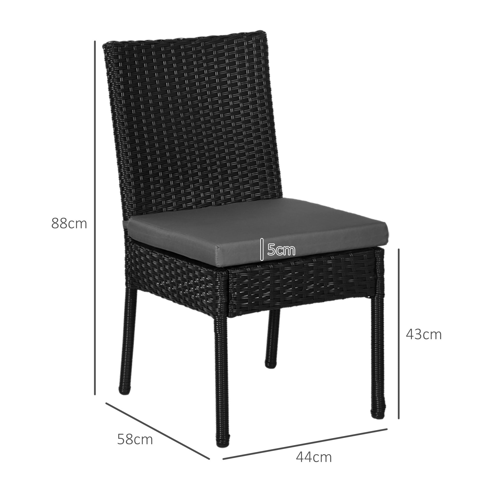 Outsunny Set of Four Armless Rattan Garden Chairs - Black 