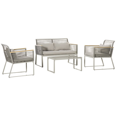 Outsunny 4 Pieces Rattan Garden Furniture Set - Grey 