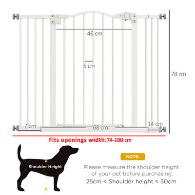 PawHut Metal 74-100cm Adjustable Pet Gate Safety Barrier w/ Auto-Close Door White 