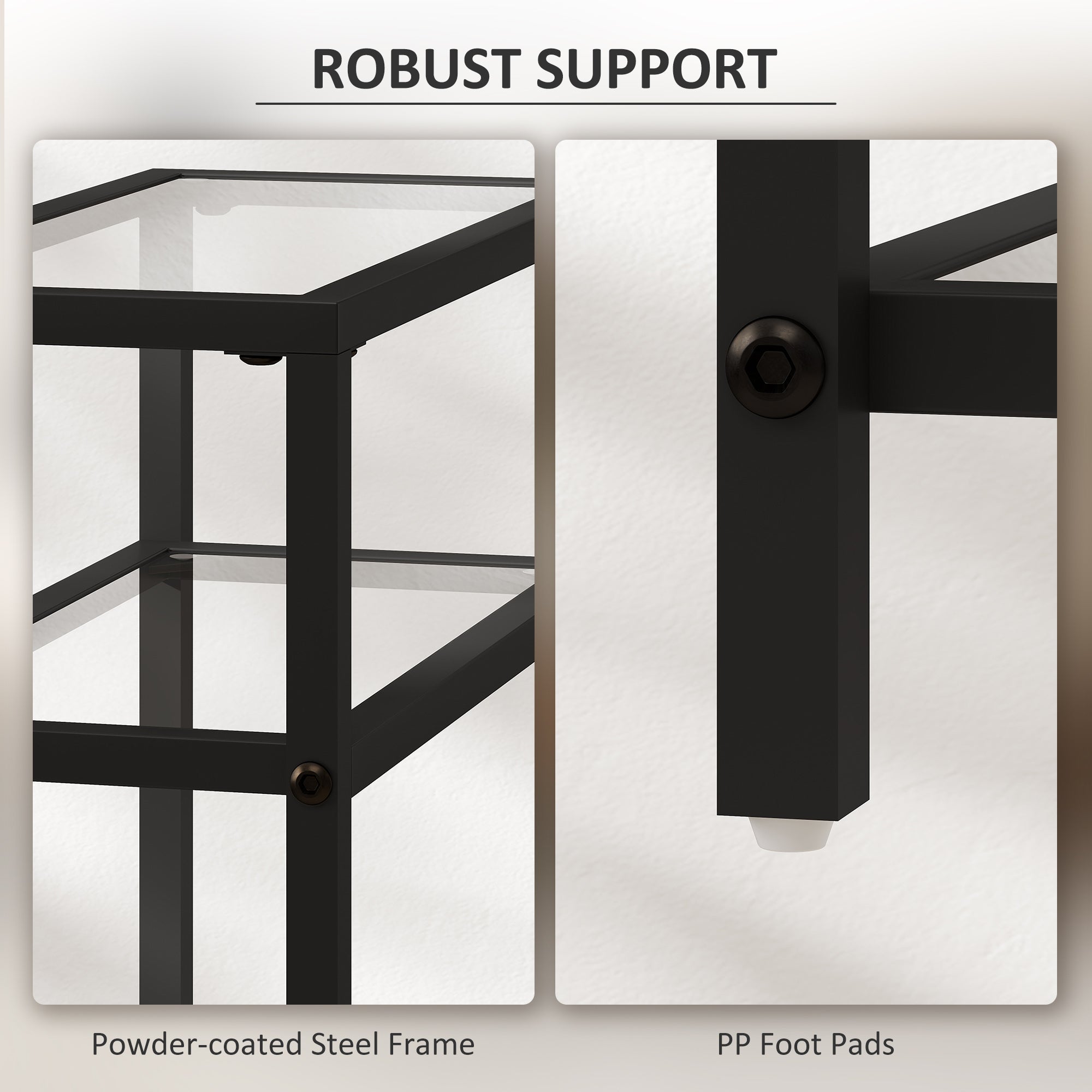 HOMCOM 3-Tier Side Table, Narrow End Table with Storage Shelf and Tempered Glass Tabletop for Small Spaces, Black 