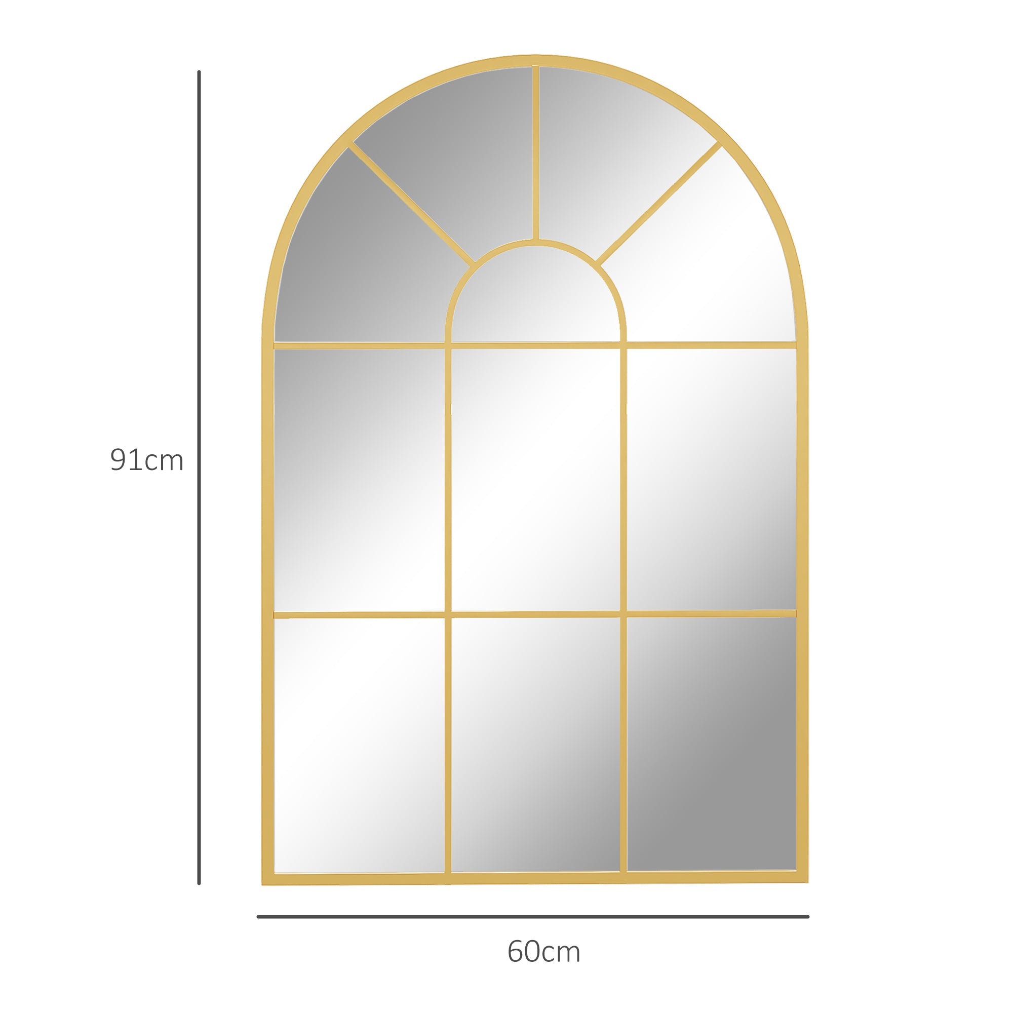 HOMCOM Modern Arched Wall Mirror, 91 x 60 cm Window Mirrors for Living Room, Bedroom, Gold Tone 